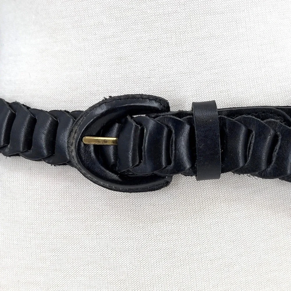 Men's XL Black Woven Leather Belt Cowhide Fits 34-42 in Handmade Vintage Boho